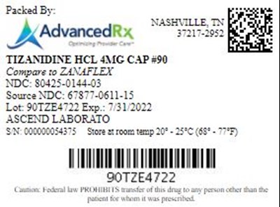 Tizanidine HCl 4mg Cap Qty 90 Ndc 80425 0144